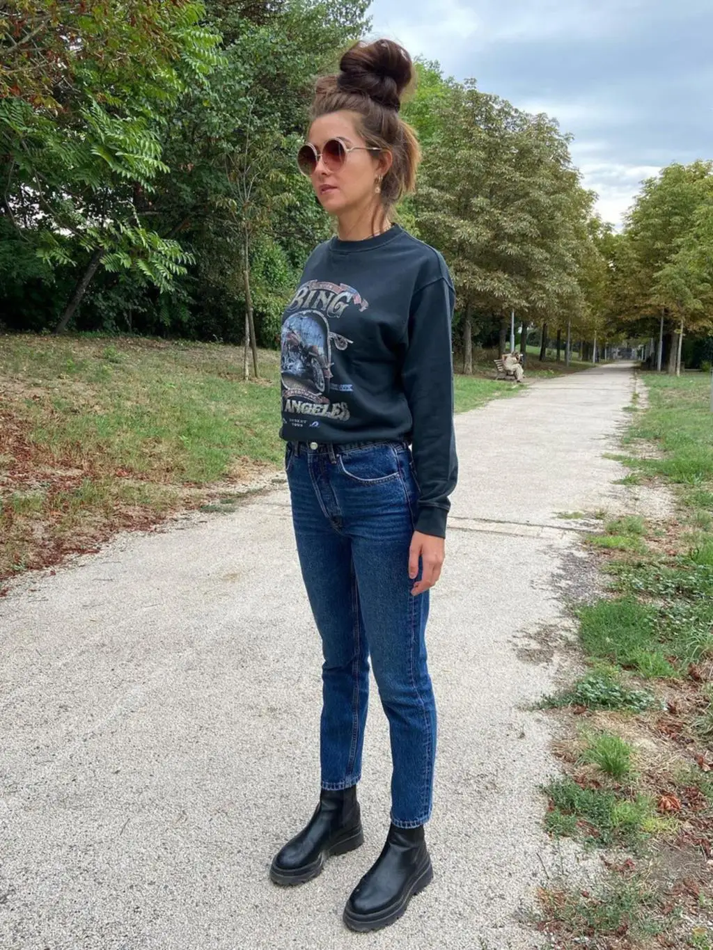 Letter Graphic Sweatshirts for Women Biker Printed Fashion Pullovers Tops 2024 Autumn Winter Female Vintage Sweatshirt Hoodies