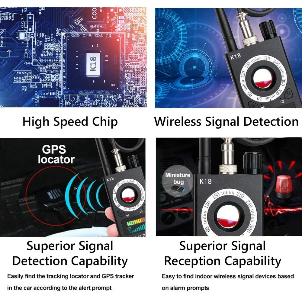 Security Protection K18 Camera Detector Multi-function GSM Audio Bug Mini Finder GPS RF Signal Spy Things Hacking Divice Detect