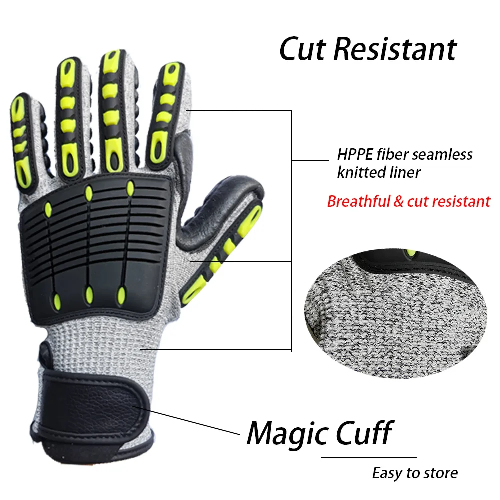 Gants de travail avec l'hypothèse rembourrée en mousse, patchs TPR, protection, degré de coupure, anti-vibration, anti-impact, mécanique, nouveau, 2023