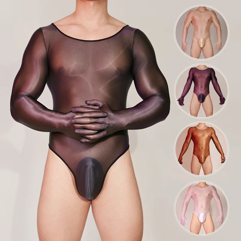 Breathable Bodysuit for Men Thin Sheer Long Sleeve