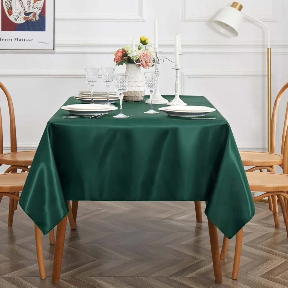 Horbaunal Tovaglia In Raso Verde Scuro, 152x250 Cm, Rettangolare, Per Matrimoni E Banchetti