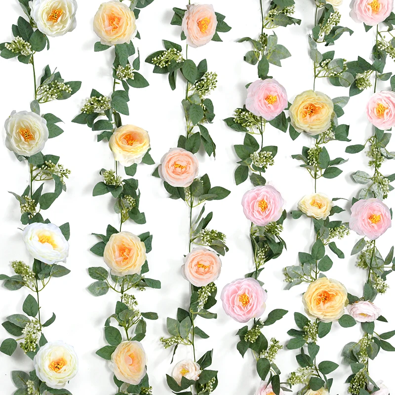 

198cm Artificial Flower Rose Ivy Vine Wedding Arch Decoration Silk Flower String Fake Plant Leaves for Home Wall Hanging Garland