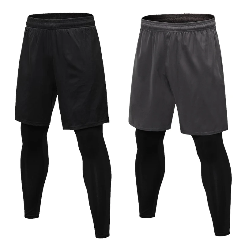 Black Men's Compression Leggings Training Shorts Running Quick-drying Pants Stretchy Pockets Sports Tights Men Basketball Pants