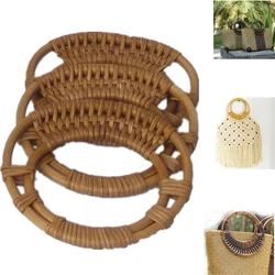 2PCS Round Rattan Bag Handls for Handbag Purse Handle DIY Bag Hanger Wooden Bamboo Strap Knitted Bag Accessories