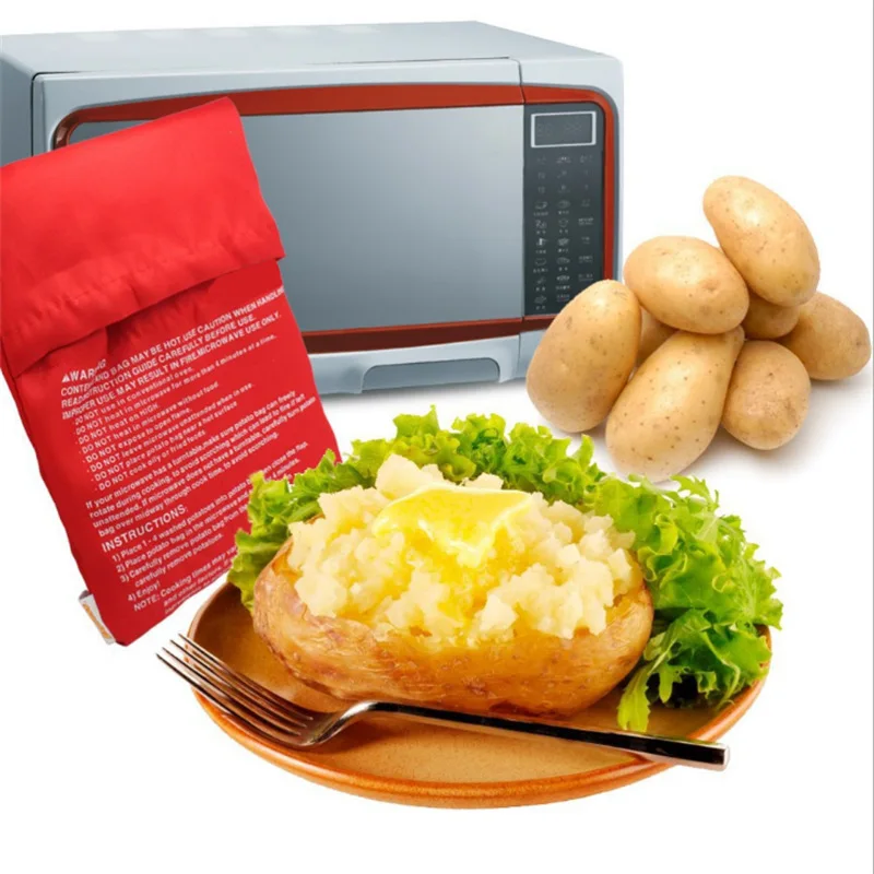 1PC NEW Red Washable Cooker Bag Baked Potato Microwave Cooking Potato Quick Fast (cooks 4 potatoes at once) Kitchen Accessories