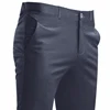 Men's Suit Pants Stretch Smart Casual Trousers Pocket Solid Color Straight Wearable Full Length Home Work Black Dress Pants 5