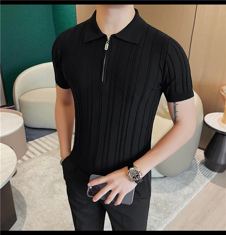 Summer Striped Knitted Polo Shirt for Men Short Sleeve Lapel Knitwear Male Casual Business POLO T-shirts Social Streetwear Tee 21 S1409ec0ceff24d1092055ef6a45ad06fQ