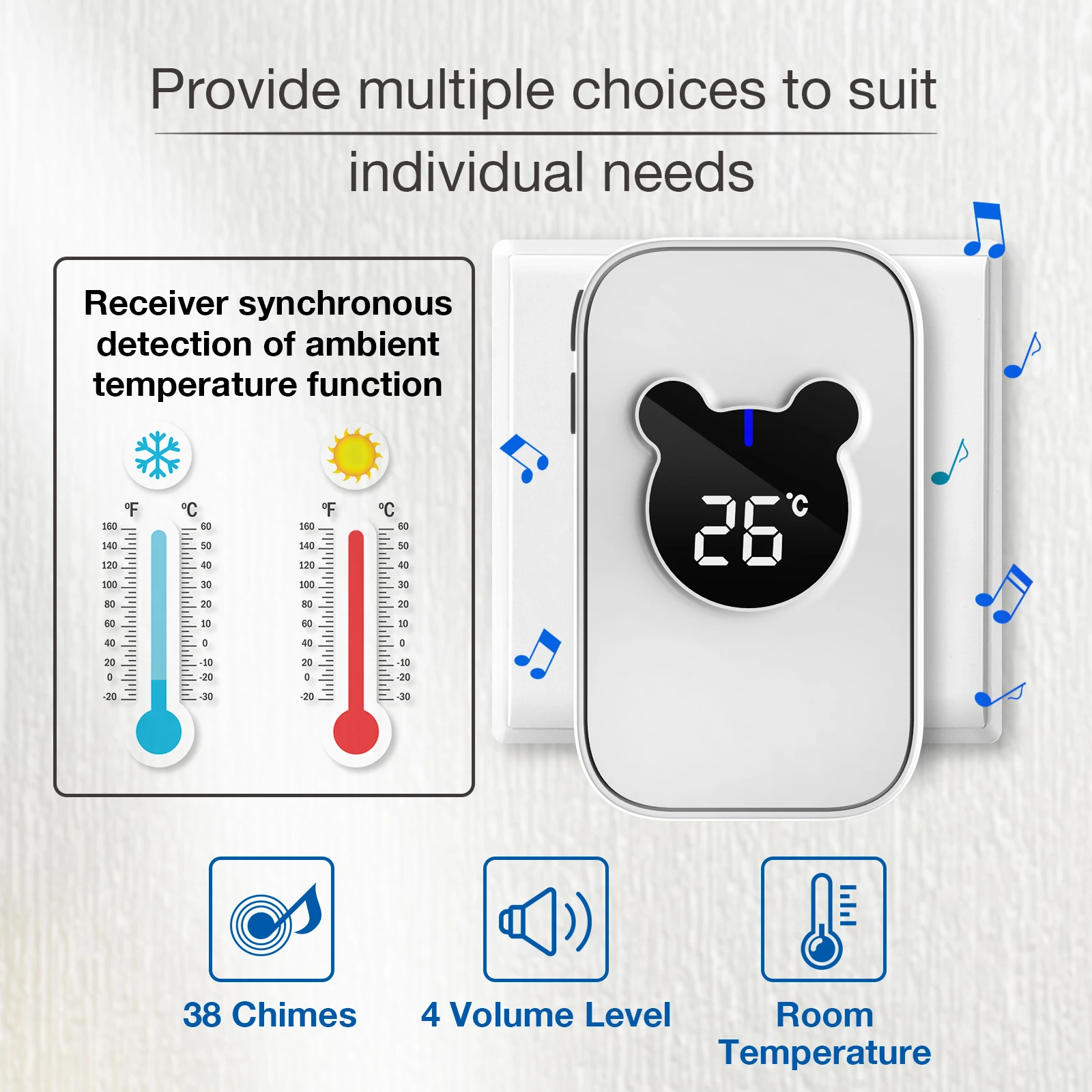 Cerhot Self Powered Outdoor Wireless Doorbell With Temperature Display 150m Waterproof Door Bell Sets 38 Songs Ring Home Welcome wireless doorbell
