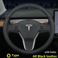 Nappa Leather Car Steering Wheel Cover For Tesla Model 3 Y S X 2019 - 2025 4 Seasons 36-38 CM Black Auto Interior Accessories 1