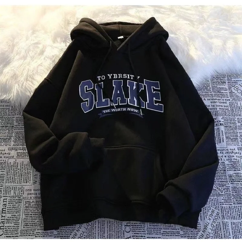 Men's hip-hop hooded sweater, loose vintage hooded sweatshirt, student casual top, autumn trendy clothing, street gym clothing