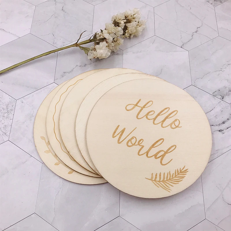ABCPICK Baby Milestone Memorial Monthly Photography Engraved Wood Newborn Kid Age Card Number Photo Props Jewelry Accessories