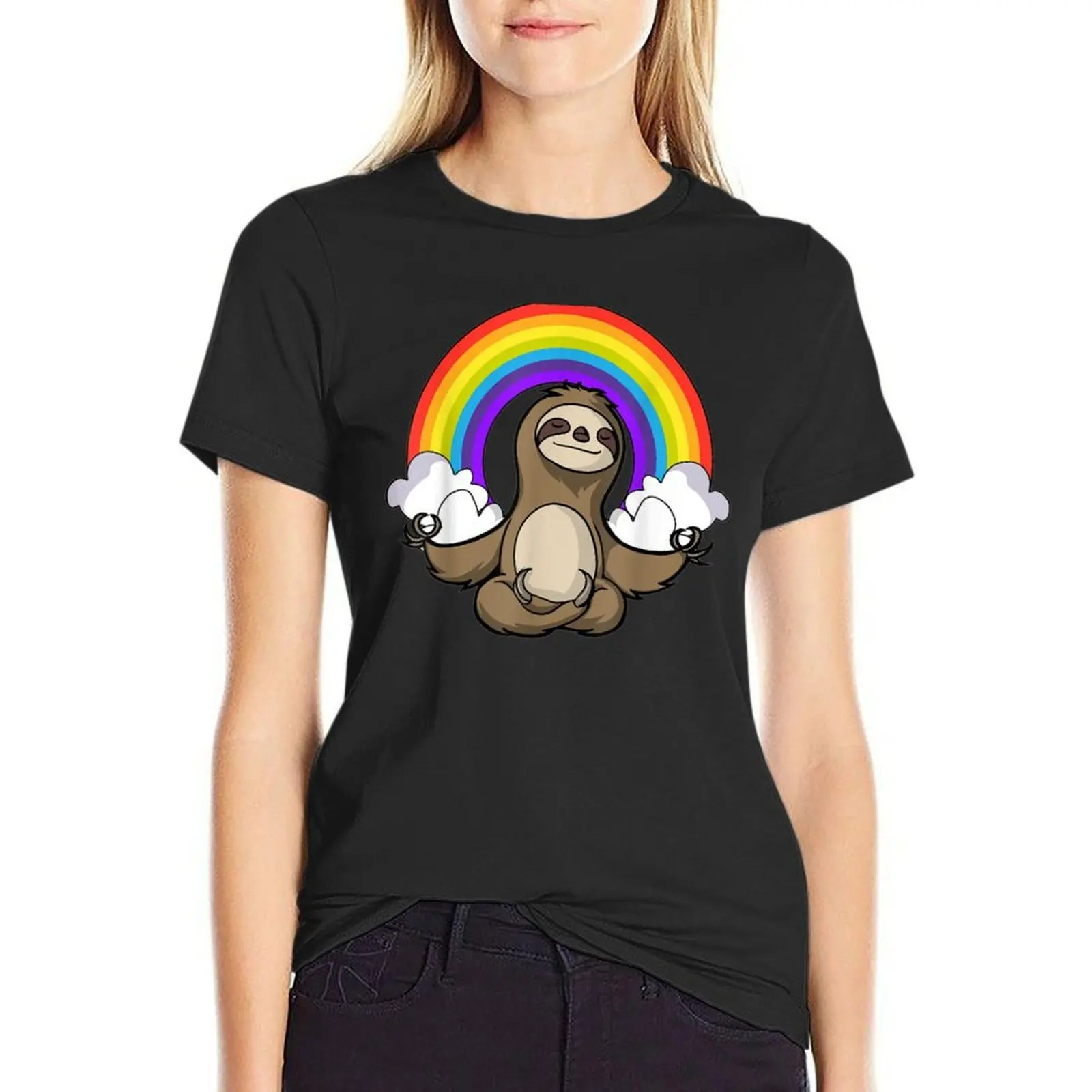 Meditating Rainbow Sloth T-Shirt Short sleeve tee female summer clothes t-shirt dress for Women graphic