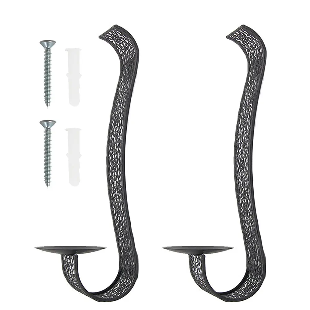 

2pcs Iron Black Easy Installation Dining Areas Wall Candle Holder Bedrooms Bathrooms Room Decoration Hanging Gift S Shaped