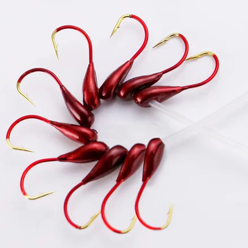 

10pcs Fishing Barbed Hook Red Worm Overturned Head Lifelike Lure Bait Carp Fishhooks 3#-7# Fishing Tackle Accessories Matériel