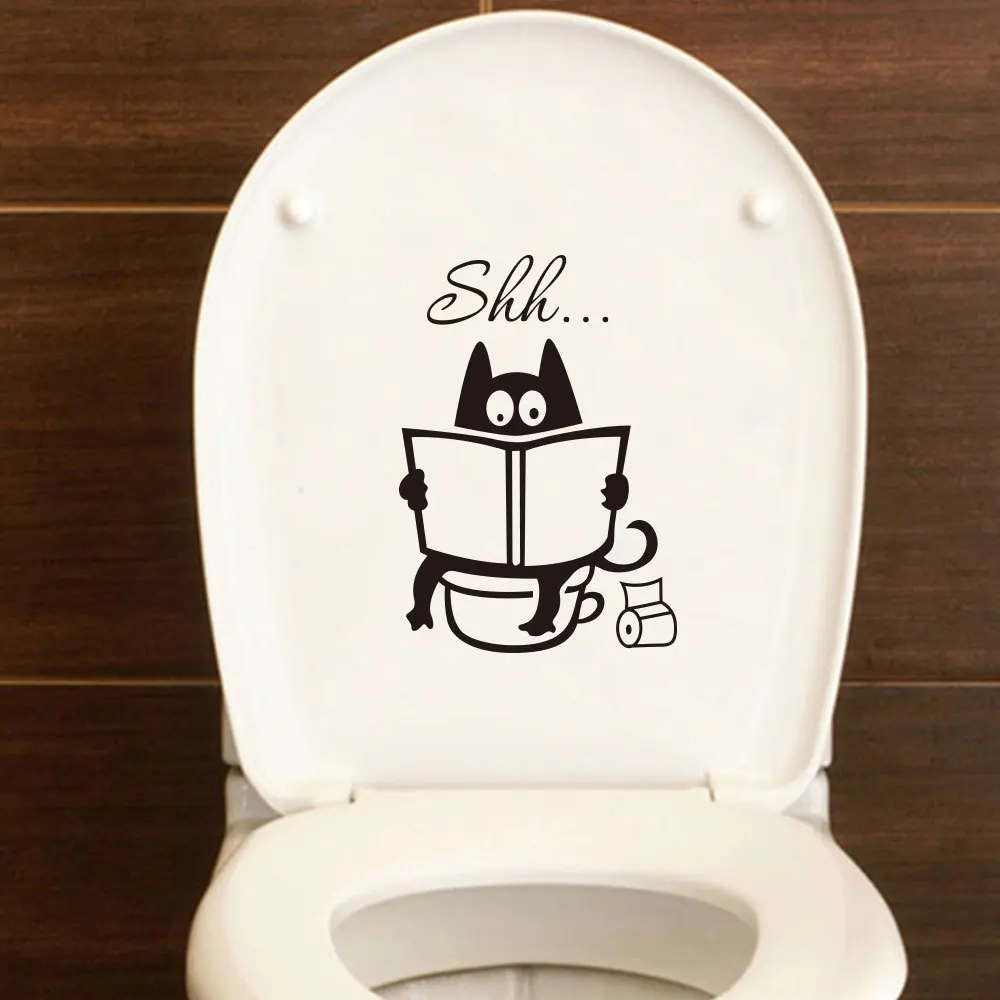 

Cute Cartoon Cat Shh Toilet Stickers Bathroom Door Funny Decal Toilet Seat Removable Poster Vinyl Art Diy Pvc Murals Vinyl