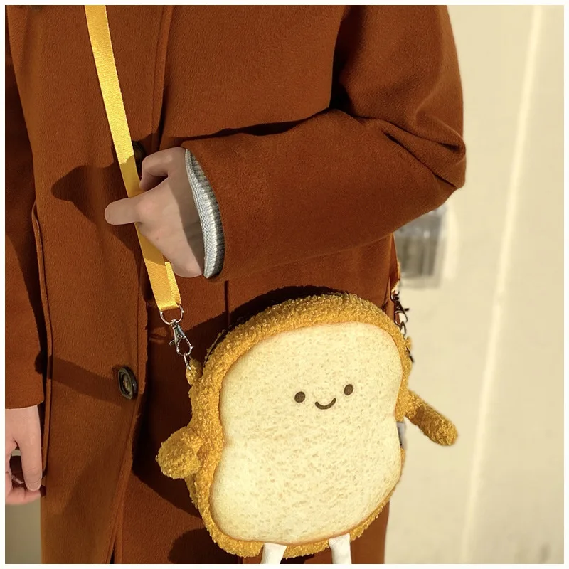 Cute Toast Bread Crossbody Bag Plush Cartoon Smiley Girls Purses Handbags Women's Phone Wallet Female Clutch Shoulder Bag women handbags