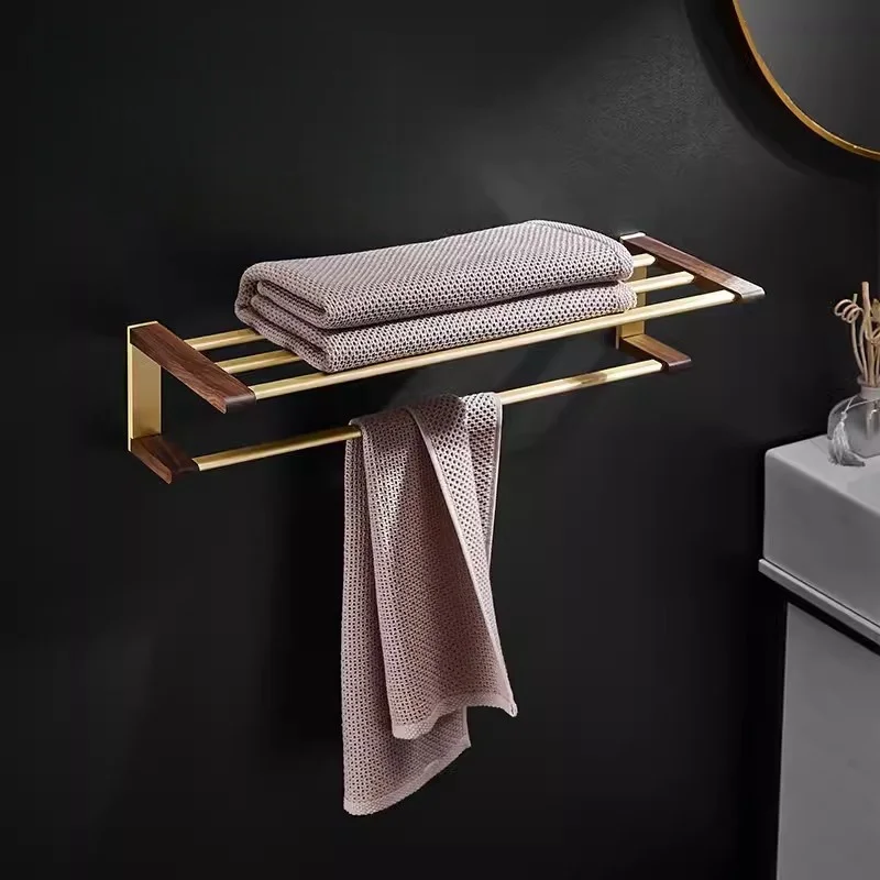 Walnut Aluminum Towel Bar,Toilet Brush Holder,Lavatory Tissue Rack,Corner Shelf,Robe Hook,Bath Accessories Hardware,Wall Mounted