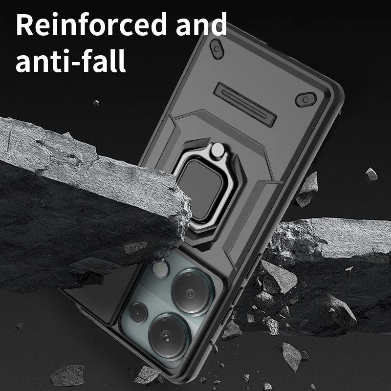 Case Shockproof Armor Slide Lens Protection Ring Stand Cover For Xiaomi Redmi Note 13 Pro 4G