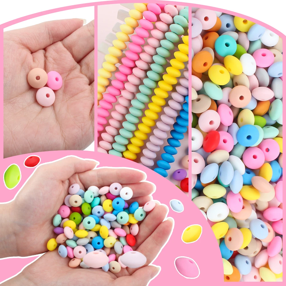 50pcs/lot 12mm Lentil Beads Baby Silicone Spacer Beads DIY Pacifier Chain Teething Toy Newborn Nursing Accessories Food Grade