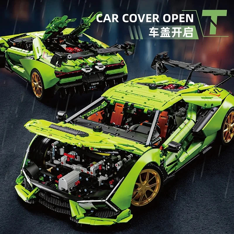 New 6628pcs Lambo T5046 1:6 MOC RC Sports Car Building Blocks Bricks Model Assembling Children's Toys Holiday Gift Set