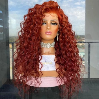 Parrucche anteriori in pizzo sintetico rosso bordeaux ricci sciolti per donne nere parte libera attaccatura dei capelli in fibra frontale Glueless