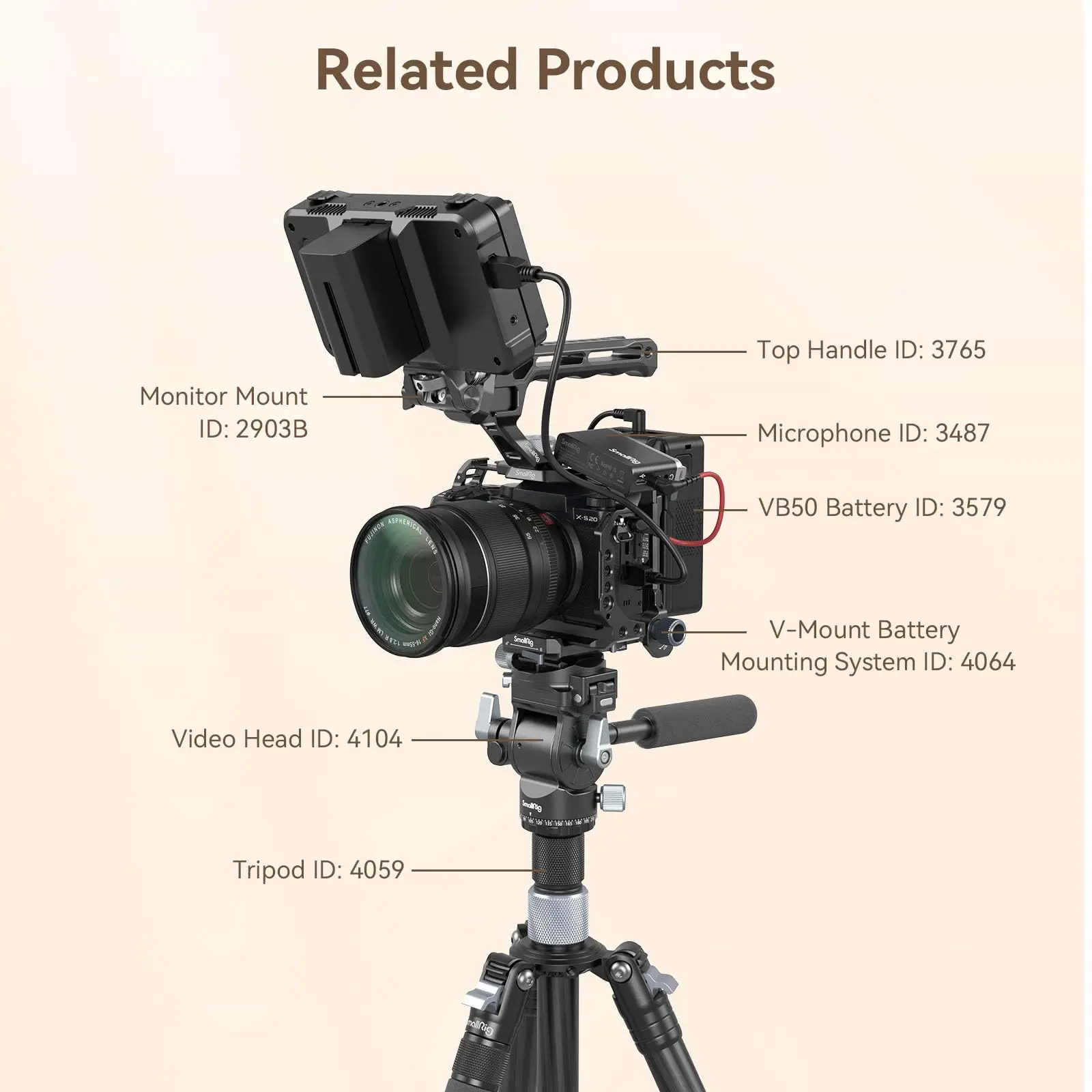 스몰리그 후지필름 X-S20 카메라 케이지, Arca Swiss 퀵 릴리스 플레이트, DJI RS 3 / RS 3 프로 짐벌, 콜드 슈 4230