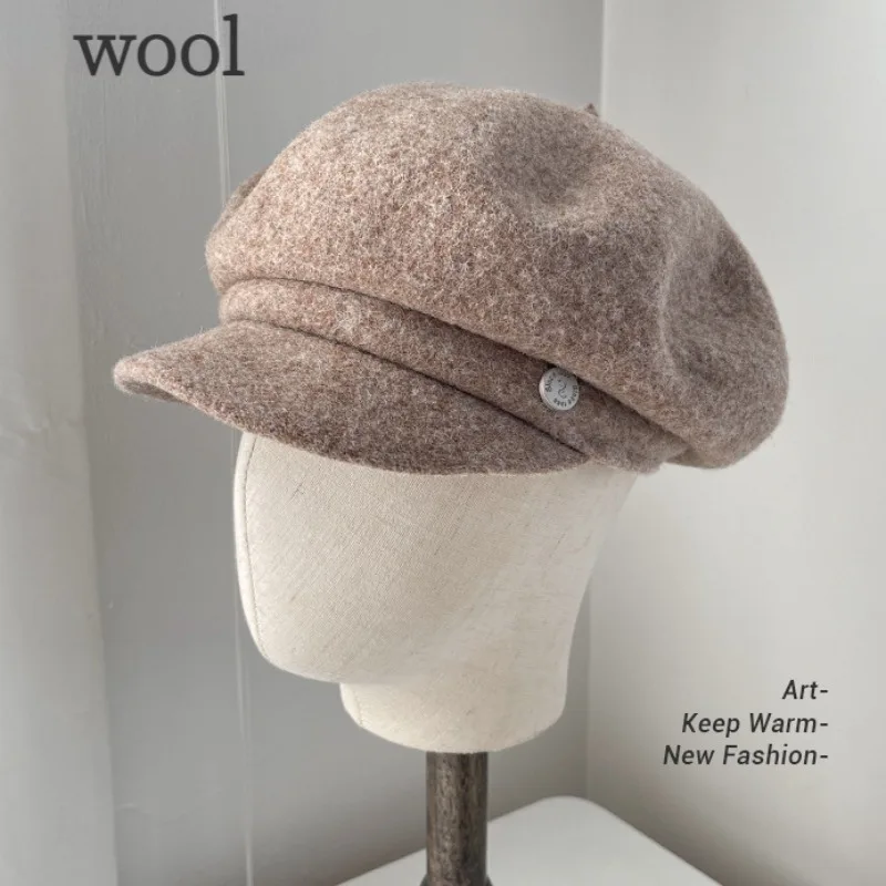 

Japanese Vintage Wool Berets for Women Winter Elegant Octagonal Hat Lady Autumn High Quality Solid Color Warm Newsboy Hat