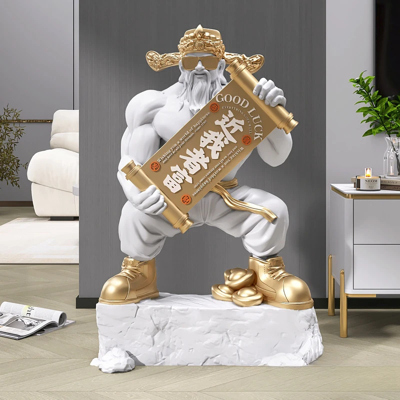 Muscle God of Wealth Large Floor Decoration Shop Opening Living Room Decoration New House Gift Statues for Decoration