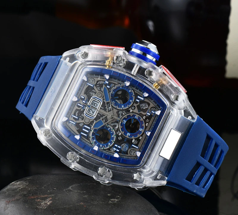 2022 Luxury 6-pin quartz watch richard transparent bezel men's automatic watch men's designer wrist waterproof Reloj Hombre