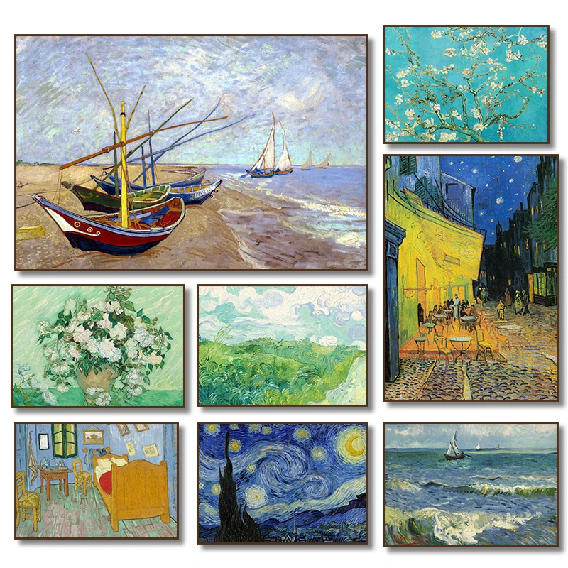 Van Gogh Canvas Art Print – Starry Sky & Irises Wall Decor Gift