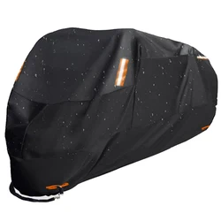 Heavy-Duty Waterproof Motorcycle Cover - Black, All-Weather Protection Against Dust, Rain, Snow & UV for 2XL  211-220cm (300D thick)