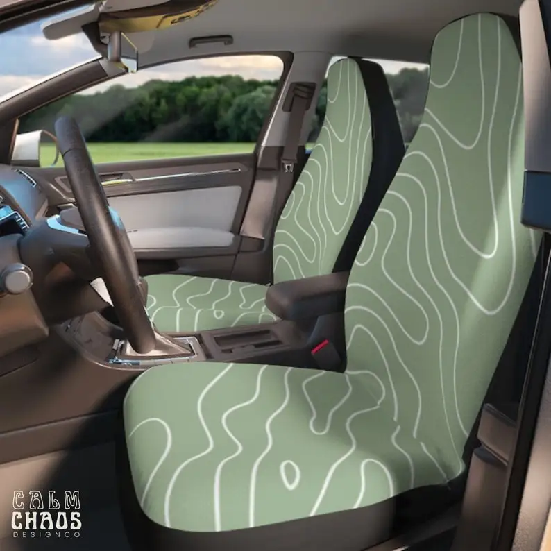 

Sage Green Cute Retro Boho Waves Hippie Car Seat Covers for Vehicle for Women, Set of 2 for Car for Front Seat Protectors