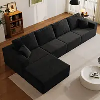 139" Cloud Sectional Sofa Deep Seat Modular L-Shape Frameless Corduroy Living Room 4-Seater Left Chaise Black Customized