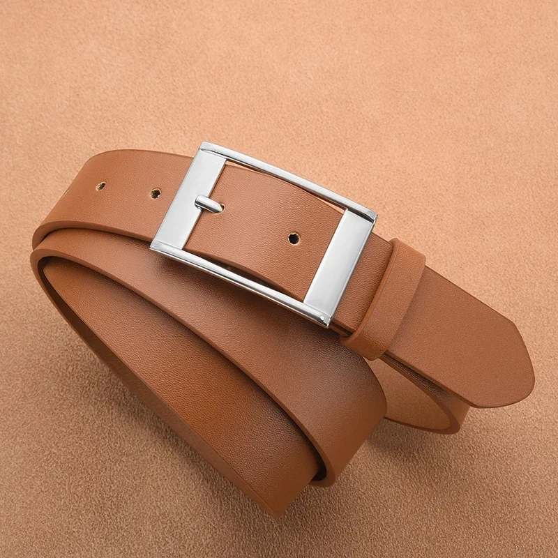 Mens PU Leather Belt with Metal Pin Buckle Luxury Designer Accessory