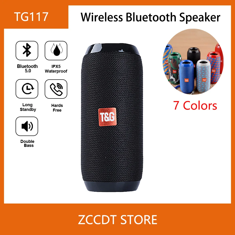 

TG117 Portable Bluetooth Compatible Speaker Outdoor Waterproof Portable HiFi Column Stereo Loudspeaker USB FM Radio Subwoofer