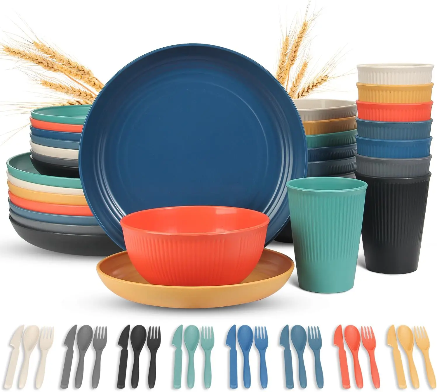Wheat straw dinnerware set in multiple colors