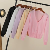 Summer Cardigan Women Cropped Korean Fashion Style Female Black Women's Coat Clothing V-neck Ladies Sweater Outerwear Cute Basic - Image 6