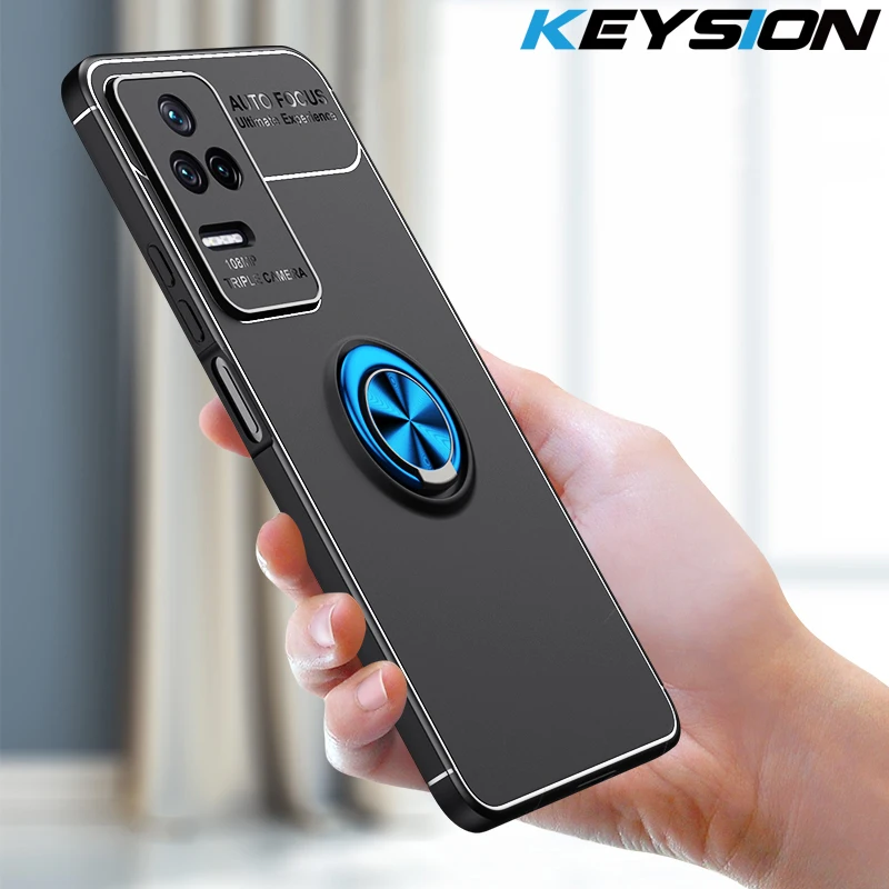 

Ударопрочный матовый чехол KEYSION для Xiaomi POCO F4 5G, мягкий силиконовый металлический чехол-подставка с кольцом для телефона Redmi K40S K50 Pro