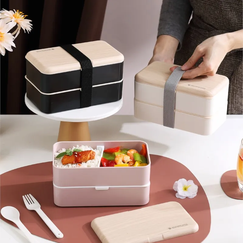 

Japanese-style Bento Box Double-layer Sealed Leak-proof Microwave Tableware Knife Fork Chopsticks Spoon Plastic PP Lunch Box