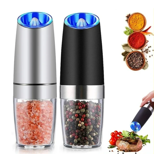 Electric Grinders with LED Light Automatic Salt Pepper Grain Grinder  Gravity Spice Mill Adjustable Spices Grinder Kitchen Tools - AliExpress