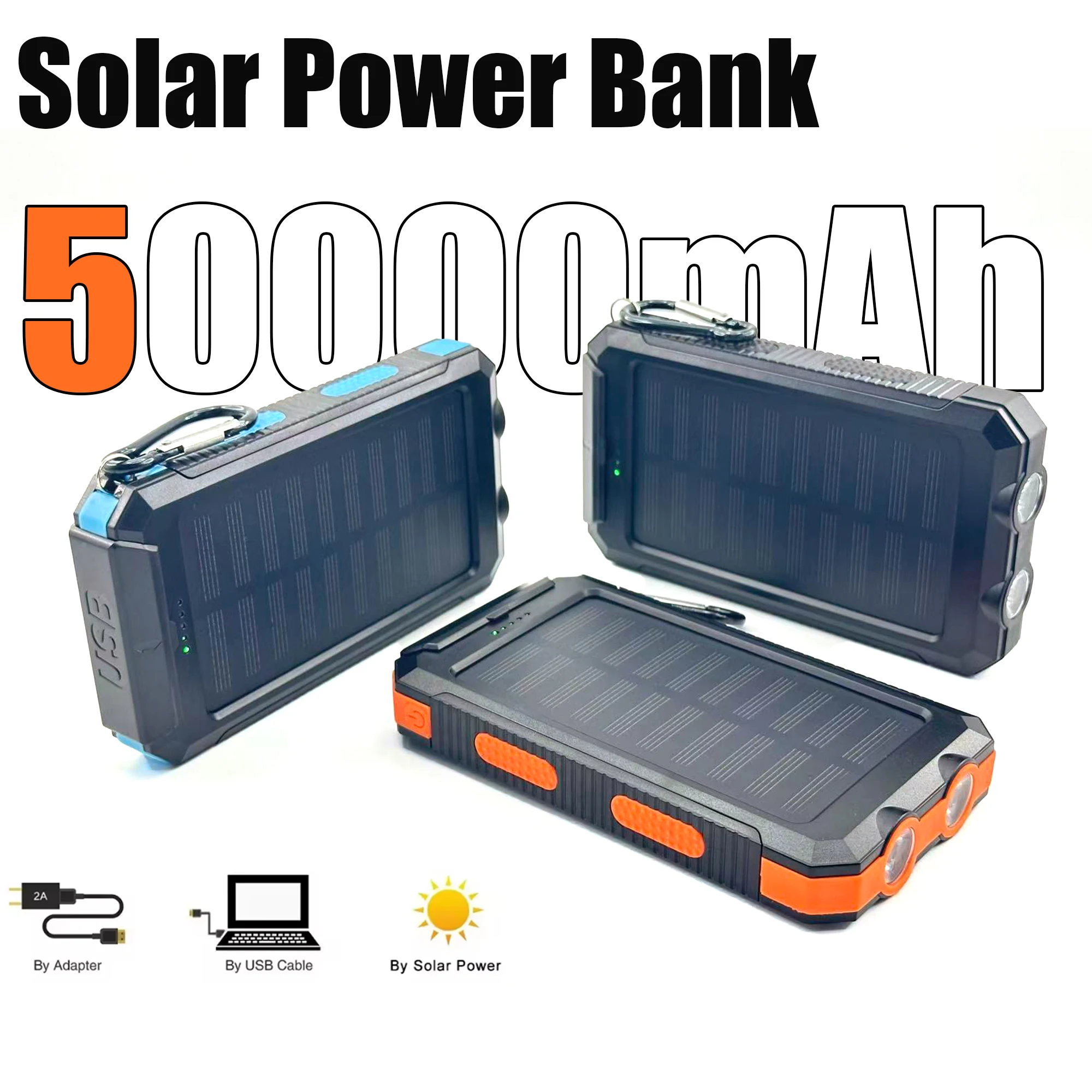 Power Bank Solare 50000mAh, Caricabatterie Portatile, Batteria Esterna con Luce LED Potente per Tutti gli Smartphone