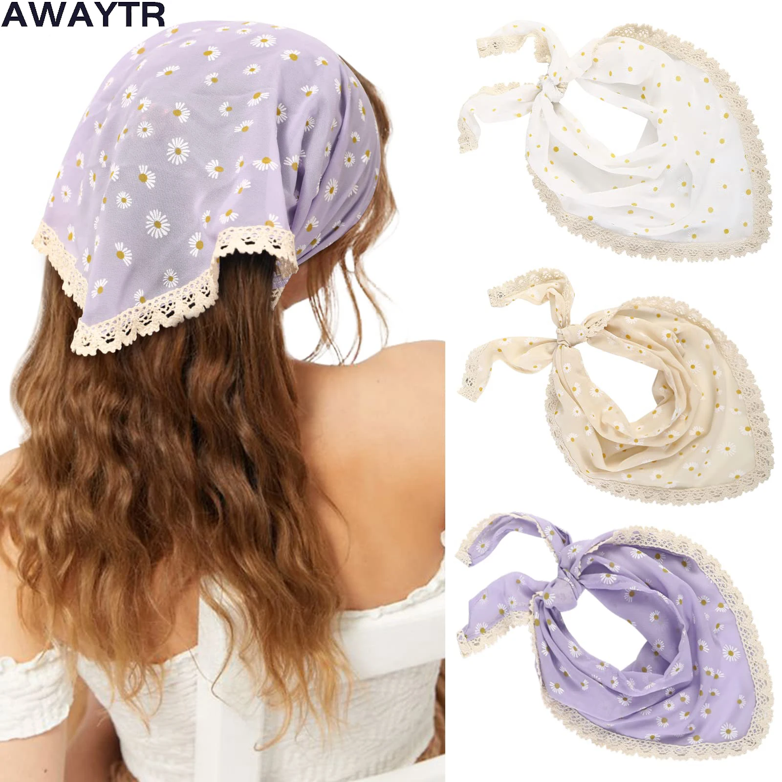 AWAYTR Floral Print Hair Scarf Bohemia Bandana Elastic Hair Band Triangle Scarf Kerchief Women Girl Hair Accessories Headscarf - Аксессуары для мужчин и женщин