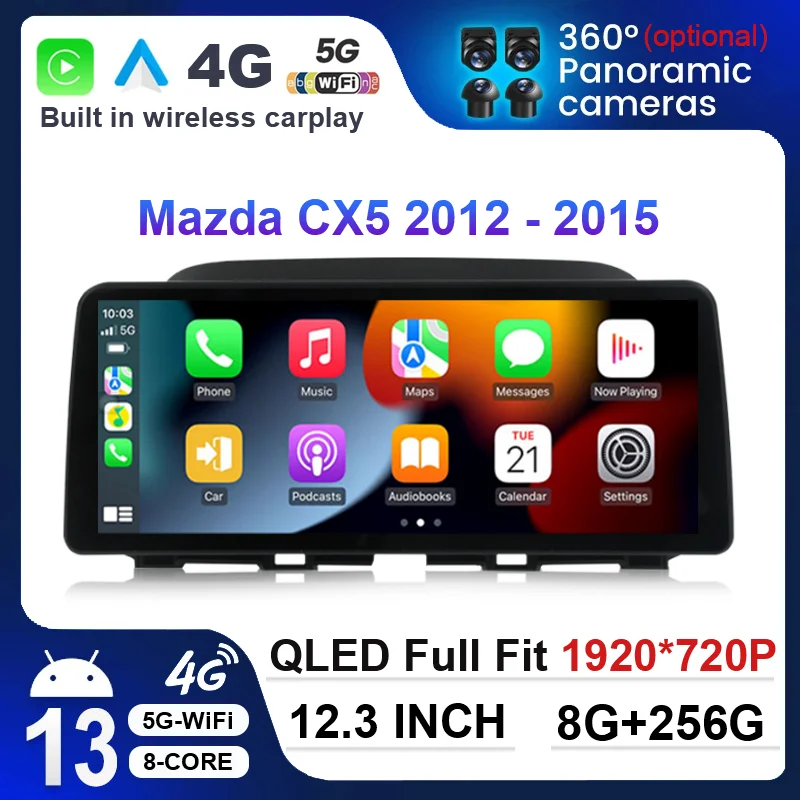 

12,3 дюймовый QLED Android 13 для Mazda CX5 CX-5 CX 5 2012 - 2015 большой экран GPS мультимедийный видеоплеер CarPlay Автомагнитола