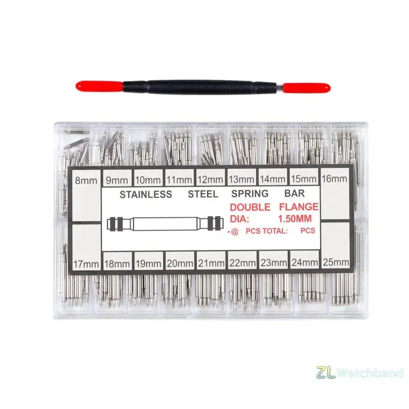 Stainless Steel Watch Strap Spring Bar Set - 360 Pieces (Assorted Sizes: 8mm-25mm)