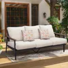 Patio 3 Seats Sofa Outdoor Loveseat,Patio Furniture Metal Outdoor Sofa with Wicker Backrest & 6 Inches Cushion,Outdoor Furniture 1