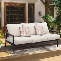 Patio 3 Seats Sofa Outdoor Loveseat,Patio Furniture Metal Outdoor Sofa with Wicker Backrest & 6 Inches Cushion,Outdoor Furniture 1