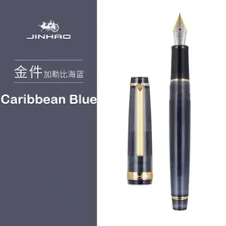 Elegant Gold Trim Acrylic Fountain Pen with Fine Nib for Writing and Calligraphy (Caribbean Blue)