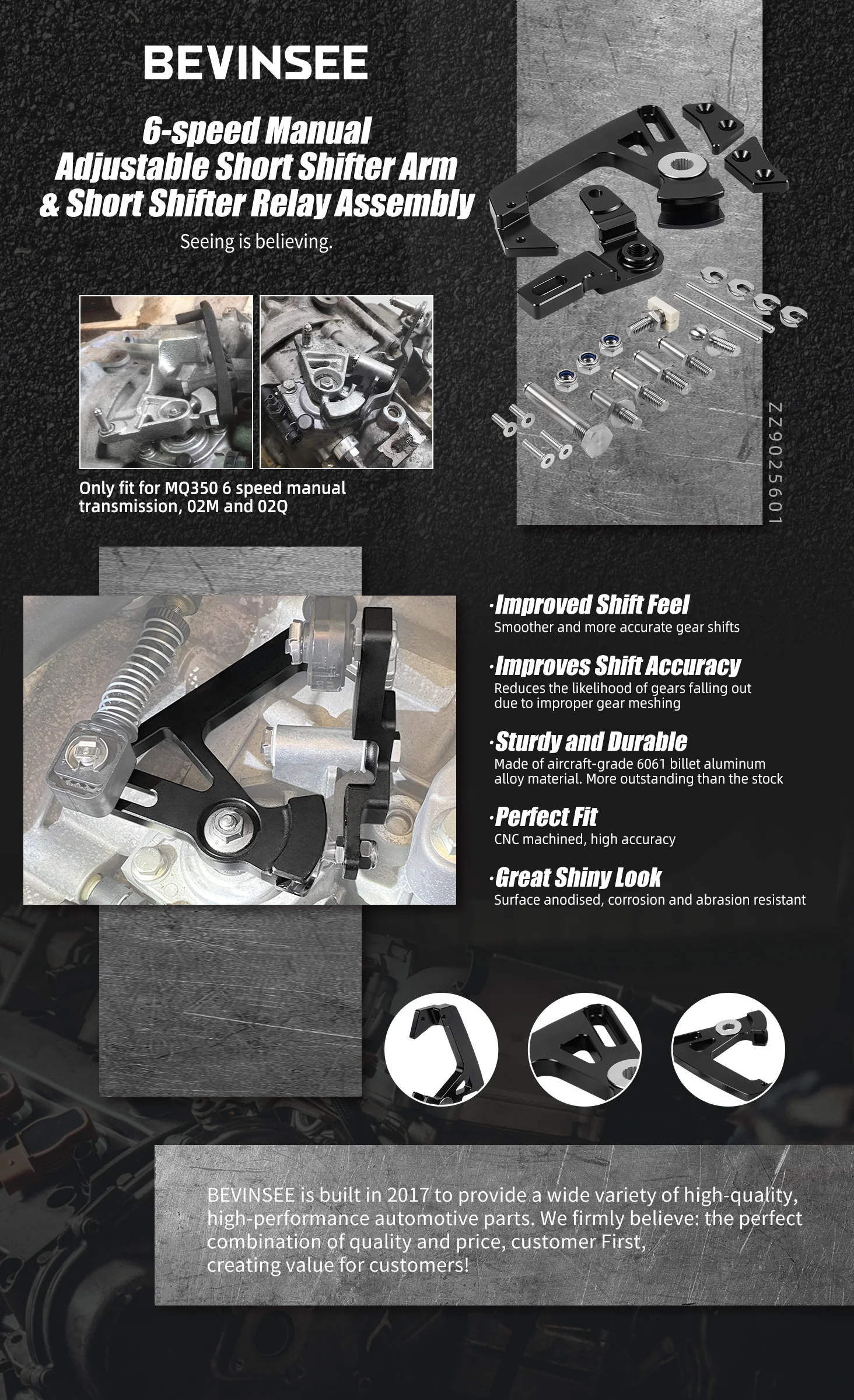 Einstellbare kurze Schalthebel- und Relaishebelbaugruppe für 6-Gang-Handbuch, für Golf Mk7/7,5 GTI/R, für Golf R MK8, für Audi S3 8V/TT 8J – Detail 1