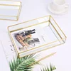Nordic Retro Storage Tray Gold Rectangle Glass Makeup Organizer  Dessert Plate Jewelry Display Home Kitchen Decor WF1015 2