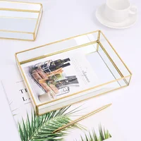 Nordic Retro Storage Tray Gold Rectangle Glass Makeup Organizer  Dessert Plate Jewelry Display Home Kitchen Decor WF1015 2